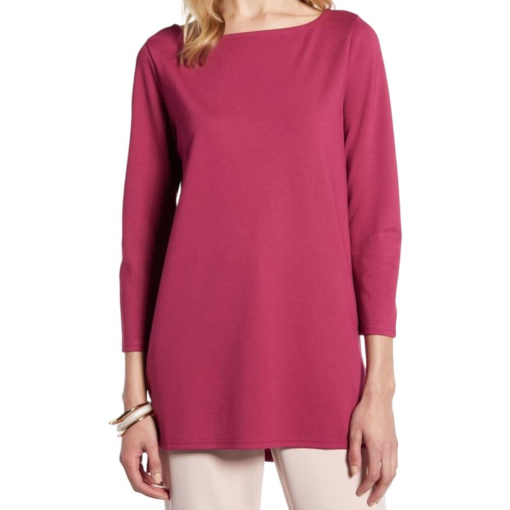 Halogen Womens Size 1 Bateau Neck Tunic Top Split Side Quarter Sleeve